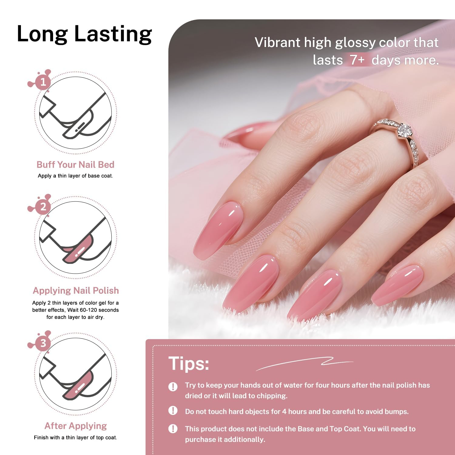 JODSONE Dusty Rose, smalto per unghie da 16,5 ml, grande volume, ad asciugatura rapida, colore rosa chiaro, ad asciugatura rapida e a lunga durata, colore nail art, fai da te, regalo per donne
