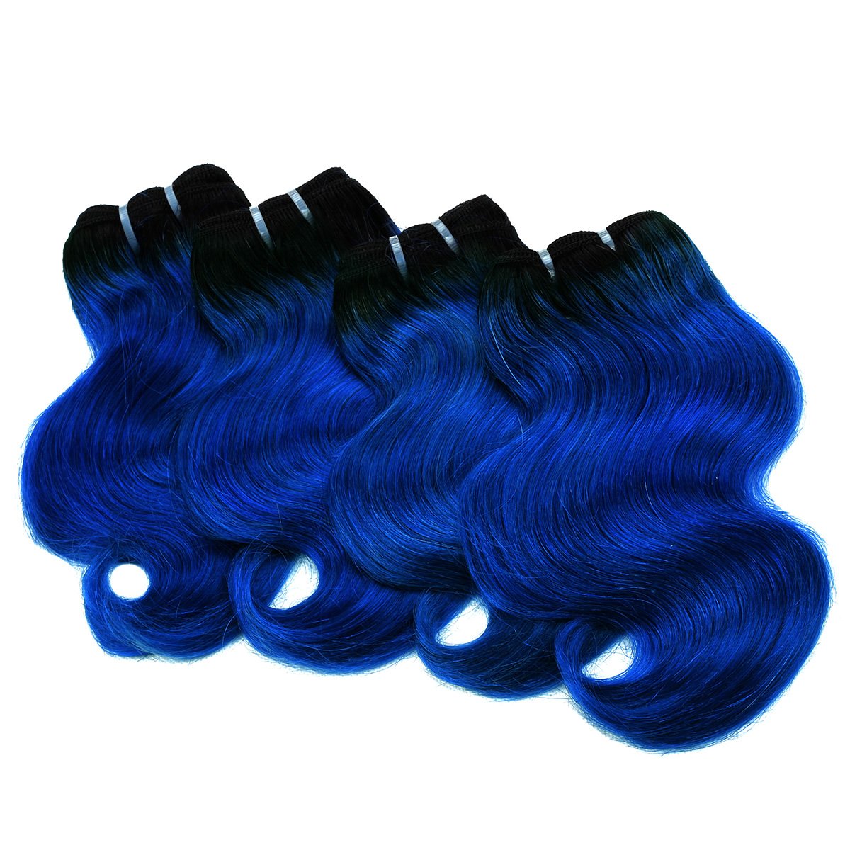 8" Human Hair Bundles Ombre Two Tone Brazilian Virgin Hair Extensions Body Wave 50g Bundles (8/8/8/8 Inch, 1b/blue)