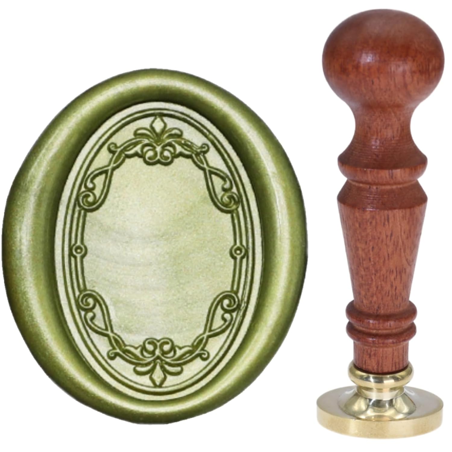 Frame Wax Seal Stamp, Atopbb 3D Embossed Frame Relief Carving Wax Sealing Stamp, Frame Wax Stamp Head Wood Stamp Handle, Wax Stamp for Wedding Invitations, Letter Sealing (F33), Bronze golden