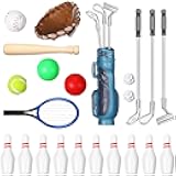Skylety 23 Pieces Dollhouse Miniature Sports Set Mini Golf Baseball Tennis Bowling Tiny Golf Ball Clubs Ball Bats Racket Mini House Decoration Accessories for Dollhouse Collection Cake Topper Decor