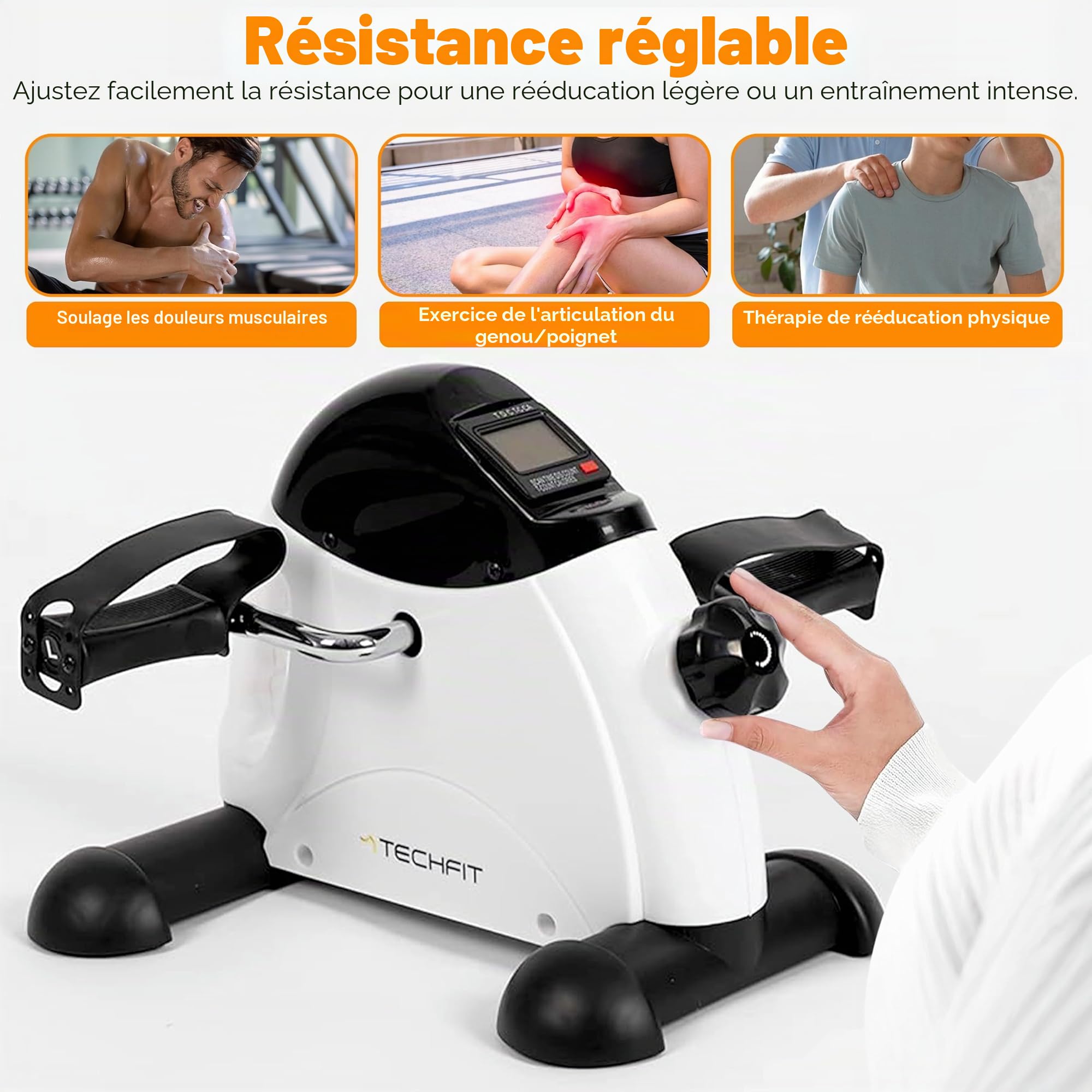 TechFit Mini vélo d'appartement pour un usage domestique et au bureau, machine facile à entraîner les bras et les jambes, adaptée pour la récupération légère