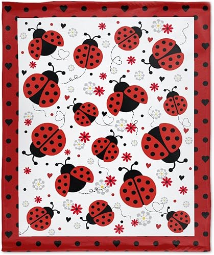 Miniatura 10 de Manta de franela de mariquita para regalo, manta de franela ultra suave y acogedora, manta de forro polar ligera y mullida, manta de felpa cálida