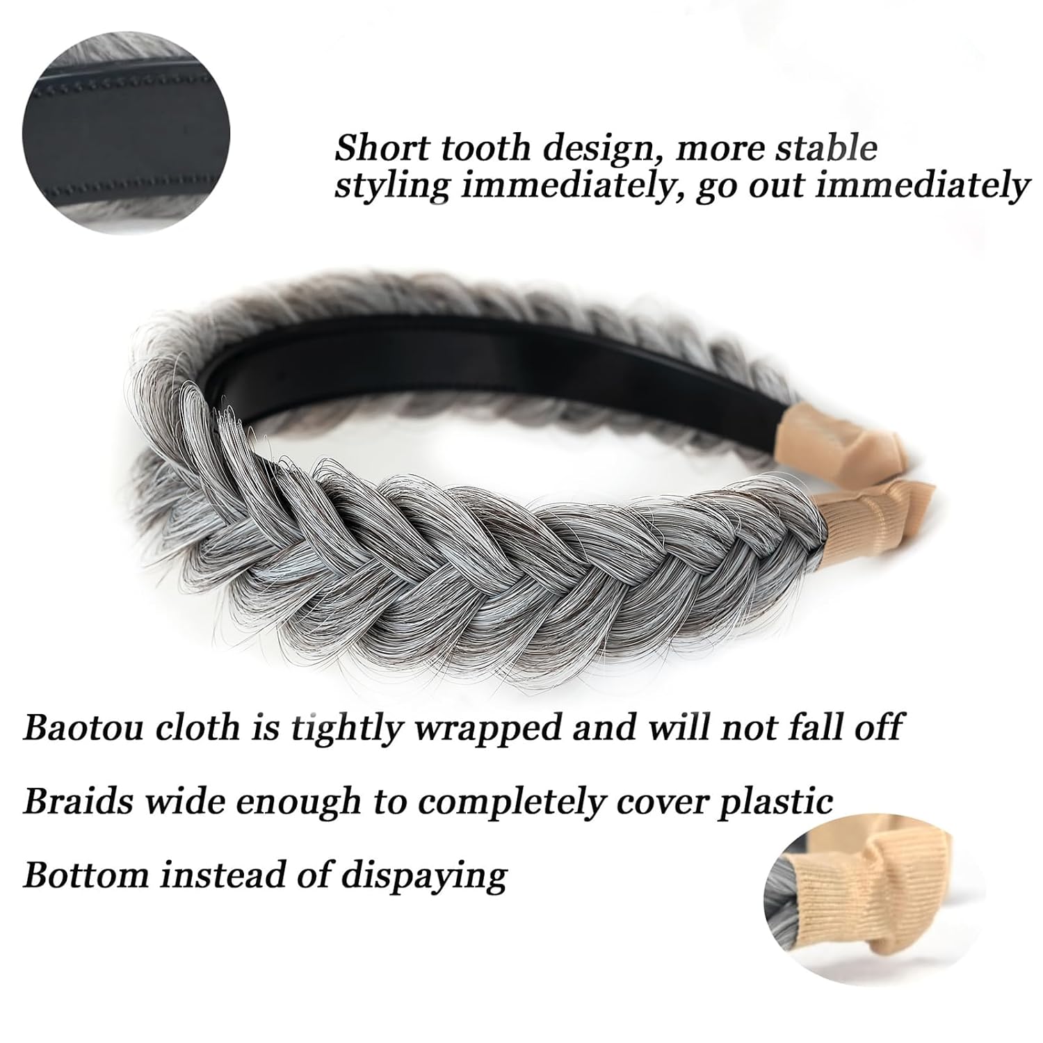 Wide Braided Headband Hoop Fashion Hair Accessories Elastic Non-slip Band for Women and Girl (Salt Pepper) image 5