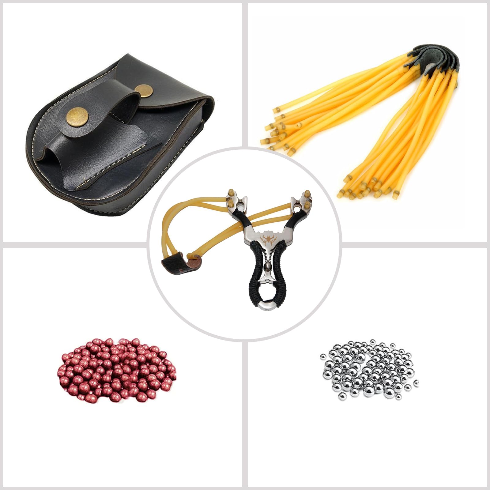 Steinschleuder Profi für Jagd, Slingshot Schleuder Set mit 2 Gummiband, Sportschleuder, Outdoor Jagdschleuder mit Anblick, Katapult Schleuder mit 400 Tonkugeln Und 200 Stahlkugeln