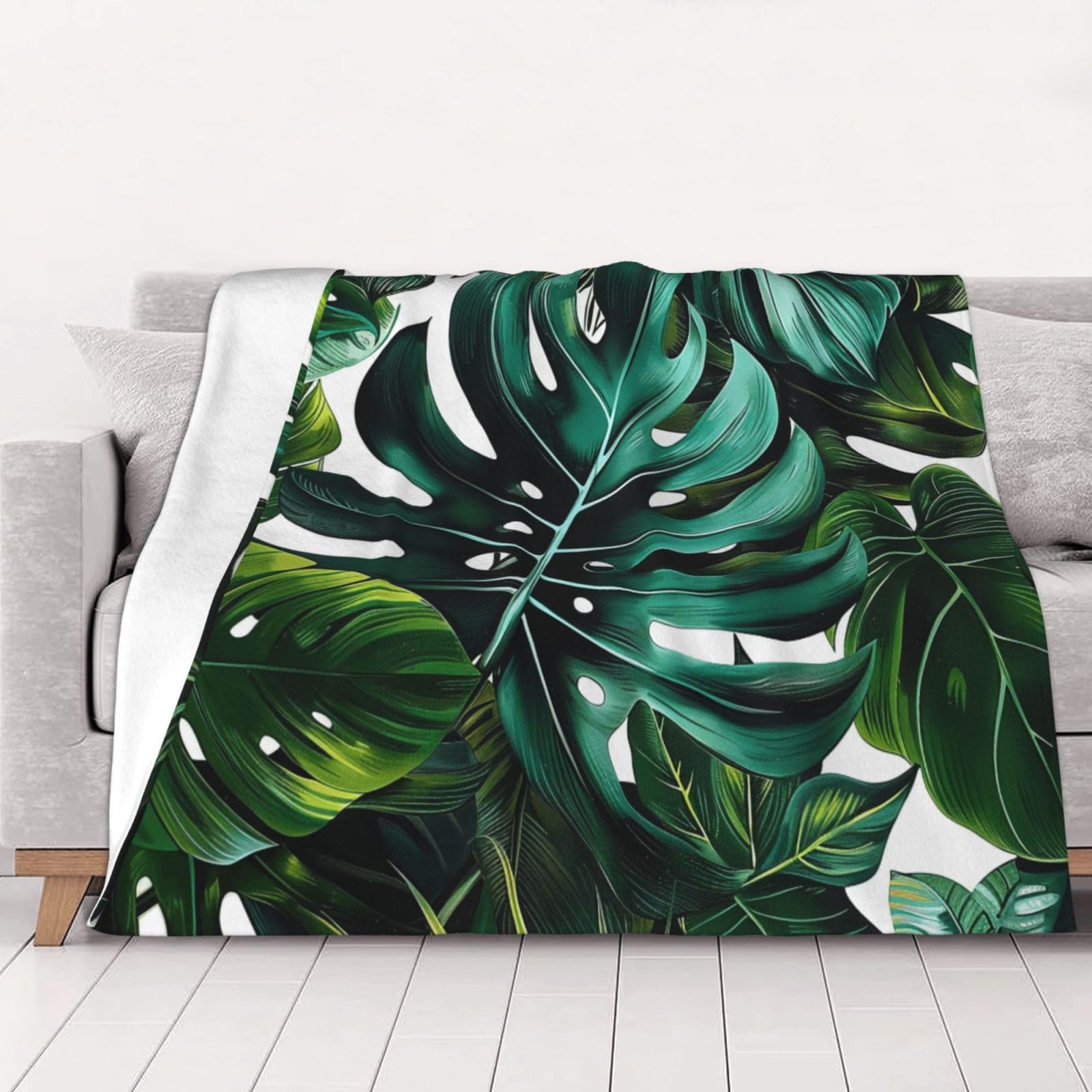 AUBKFELD tropical leaves Printed Flannel Blanket 200x150 CM, Soft & Warm Throw Blanket for Sofa/Couch/Bed/Car, Gifts for Audlts Women Men