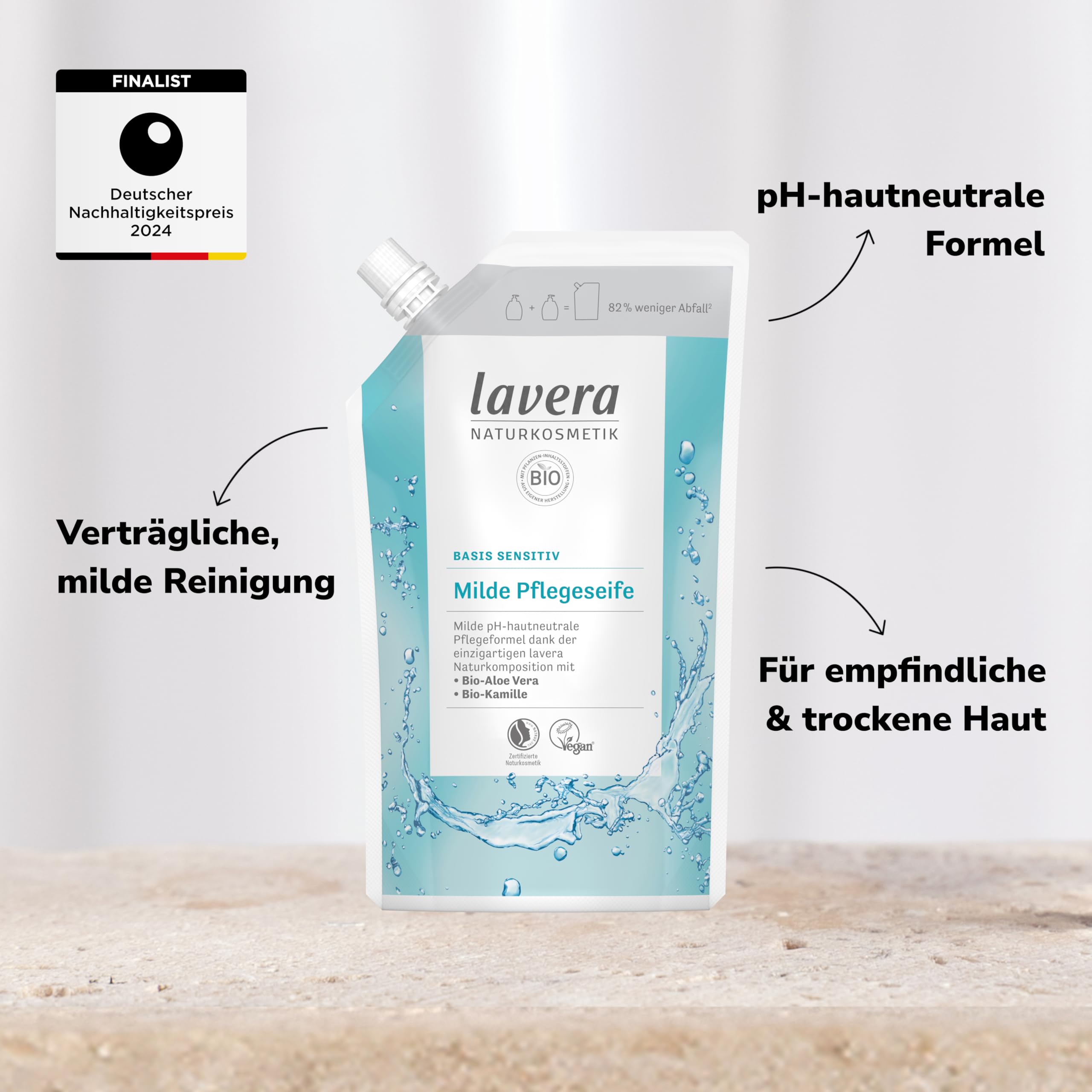 lavera Nachfüllbeutel basis sensitiv milde Pflegeseife • Bio-Aloe Vera & Bio-Kamille • milde Reinigung • auch für empfindliche und trockene Haut geeignet • vegan • pH-hautneutral • 6 x 500ml