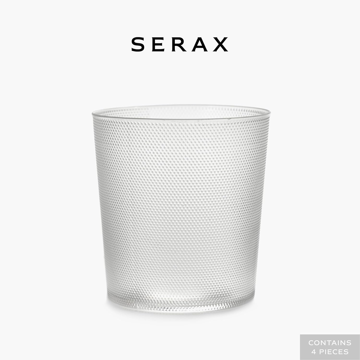 Serax Large Drinking Glasses Set of 4 | La Nouvelle Table glassware by Merci | Ribbed Clear Water Glass Cups without Lids | Home Essentials, Kitchen Set | Suitable for Beer, Juice, Coffee
