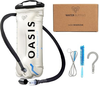 Water Buffalo Oasis Hydration Bladder 2L and 3L Water Bladder for Hiking Backpack, Leakproof Design with Insulated Hose and High-Flow Bite Valve