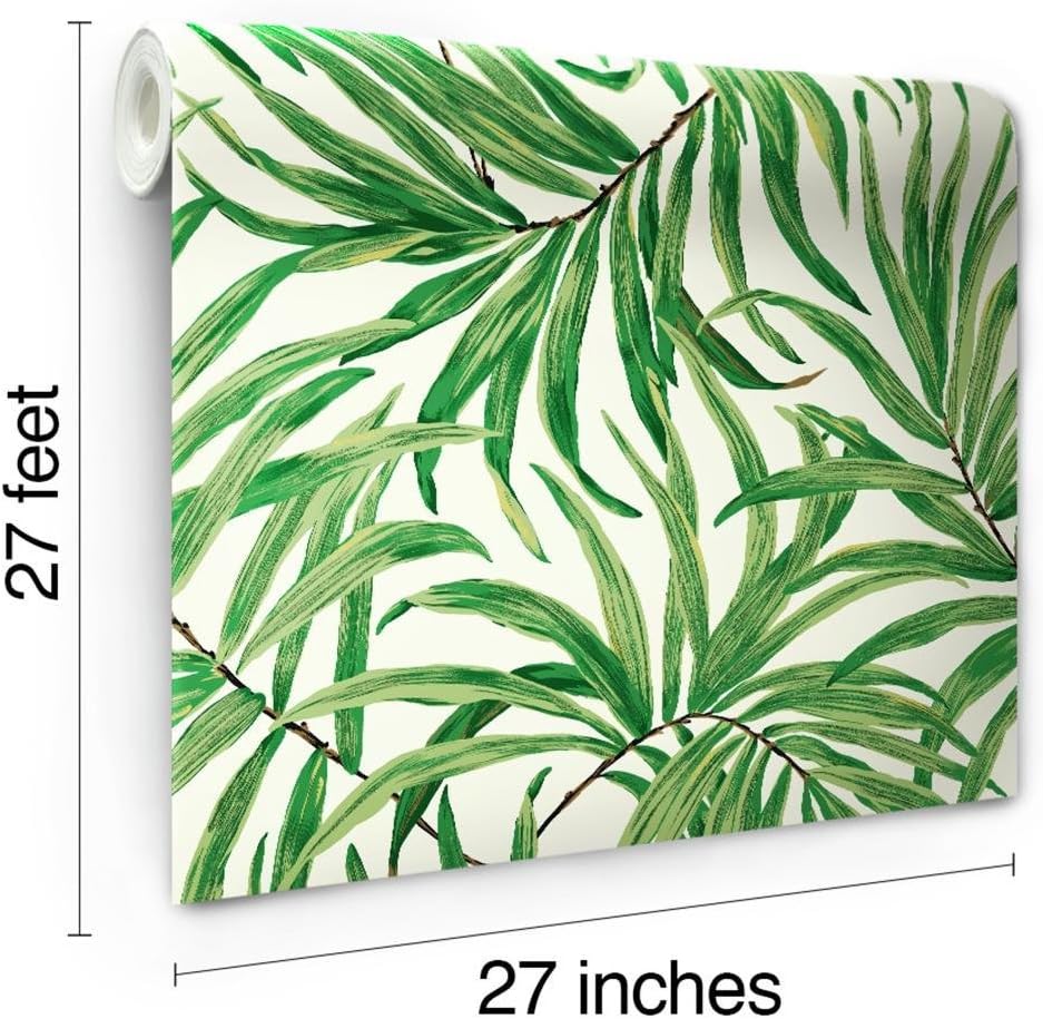 York Wallcoverings Tropics Bali Leaves Removable Wallpaper, White/Green