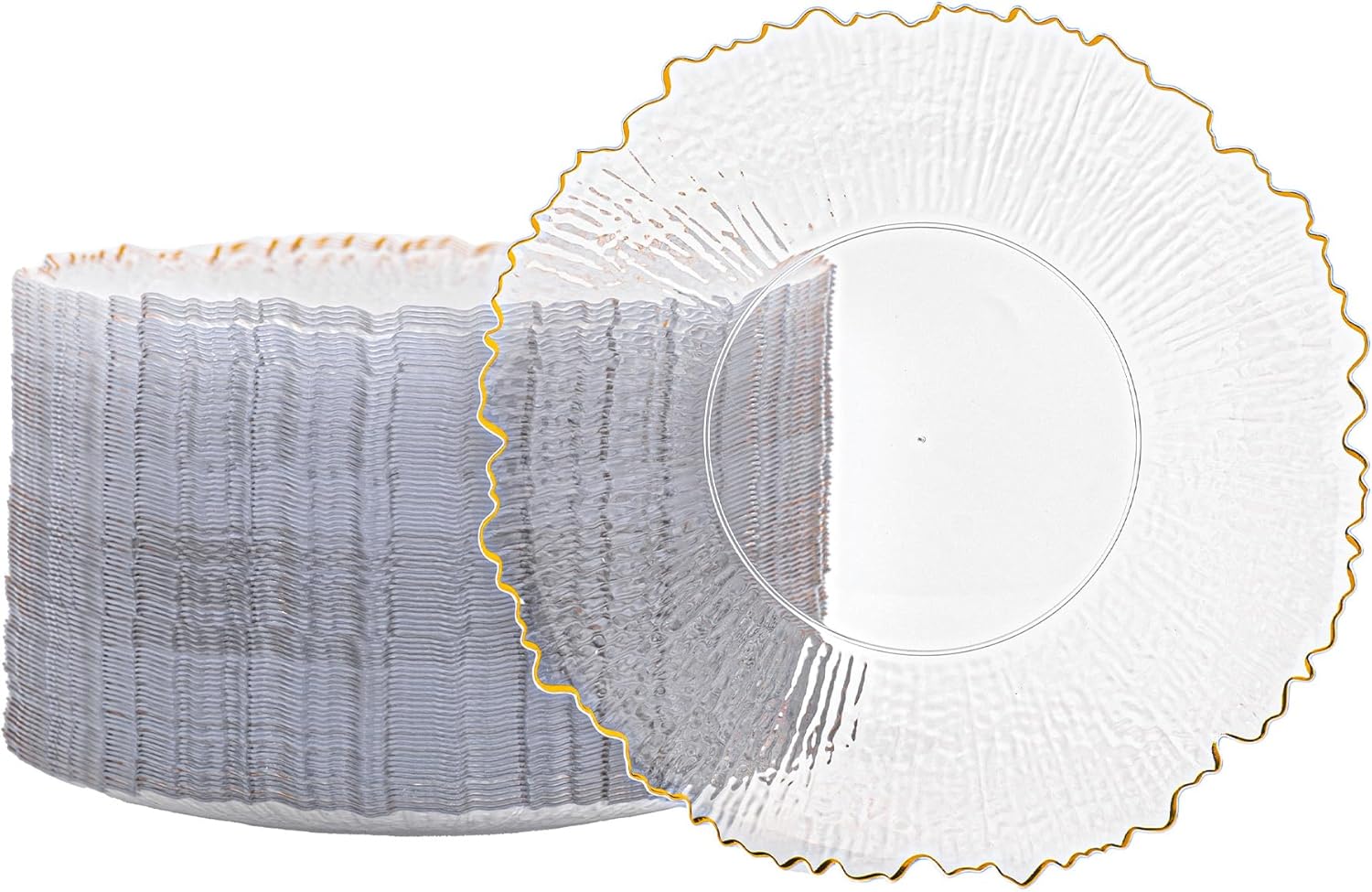 100 Pcs Clear Gold Plastic Plates,10 Inch Clear Disposable Dinner Plates with Go…