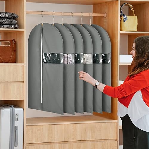 Miniatura 6 de Paquete de 6 bolsas de ropa de 24 x 40 pulgadas para colgar ropa, bolsas de viaje para almacenamiento en armario con ventana transparente, bolsa