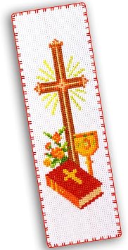 Christian Cross Stitch Bookmark Kit for Adults Holy Bible & Communion Cup Religious Gift - DIY Embroidery Set with 16-Count Aida Canvas and Presorted Floss