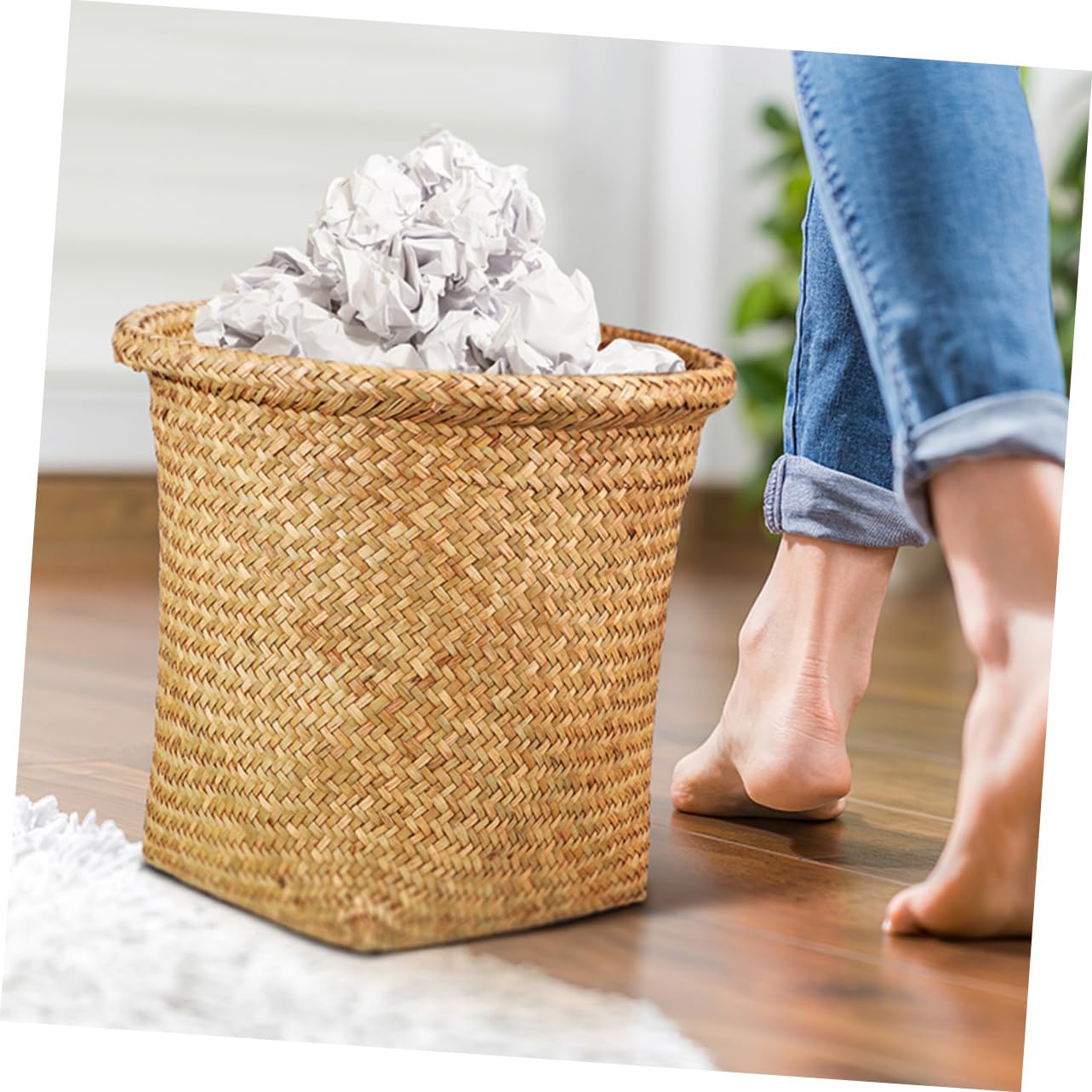 OUNONA 3pcs Woven Trash Baskets Natural Rattan Waste Bins for Home Organization Small Medium Large Eco-Friendly Stylish Storage for Bedrooms Offices and More