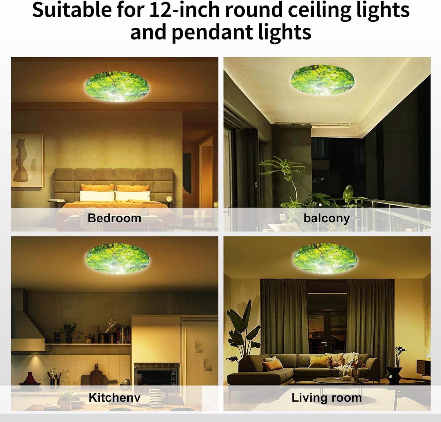 12 inch Ceiling Light Cover, 2 Pcs Fabric Flush Mount Light Fixture Cover, Ceiling Light 12 inch Room Cover for Bedroom, Kitchen, Hallways/Entryways (Forest)