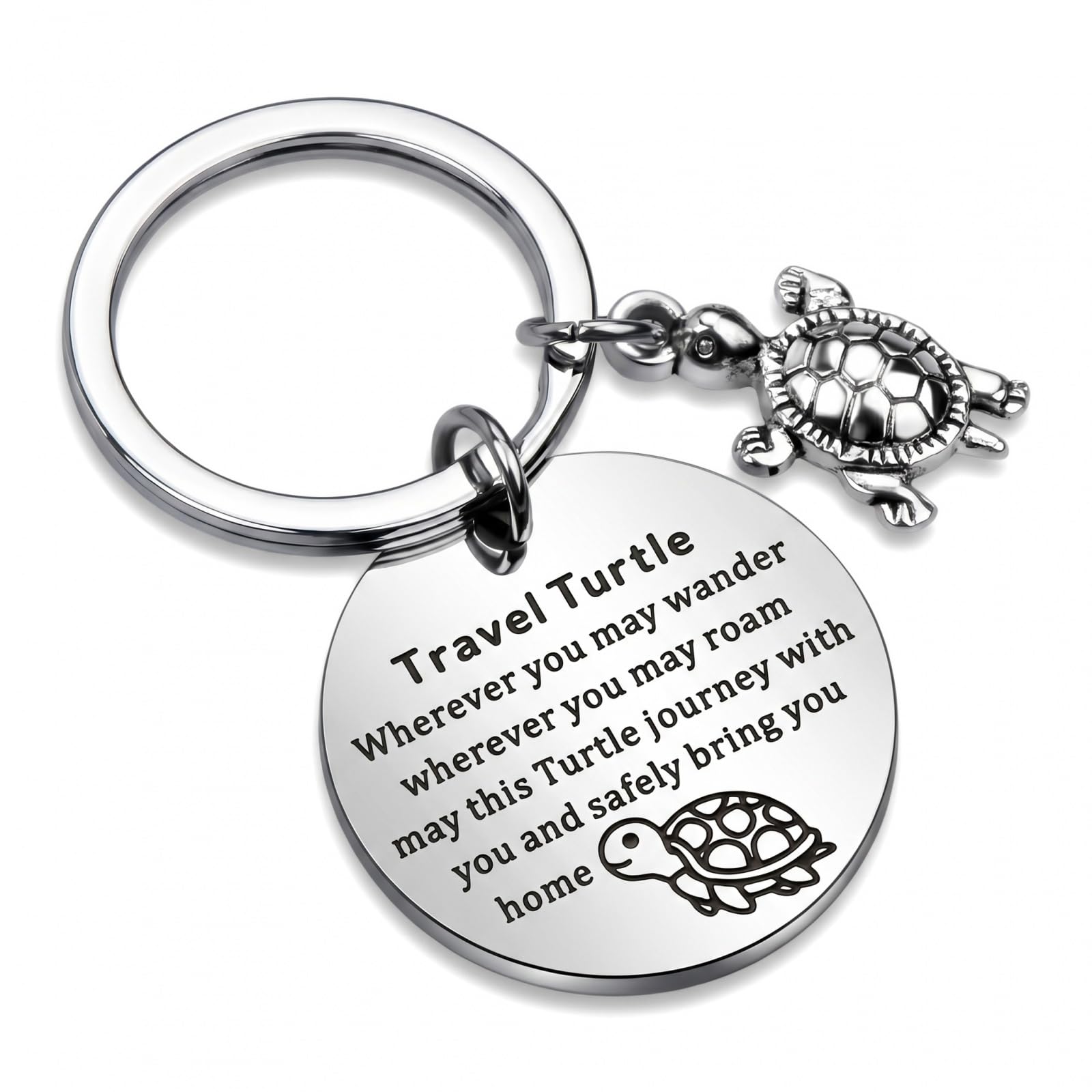 Zirax Unisex Silver Travel Turtle Keychain Good Luck Charm, Safe Travels Gift For Women Men, Turtle Keyring For Family Friend Graduation Gifts, New Driver Gifts