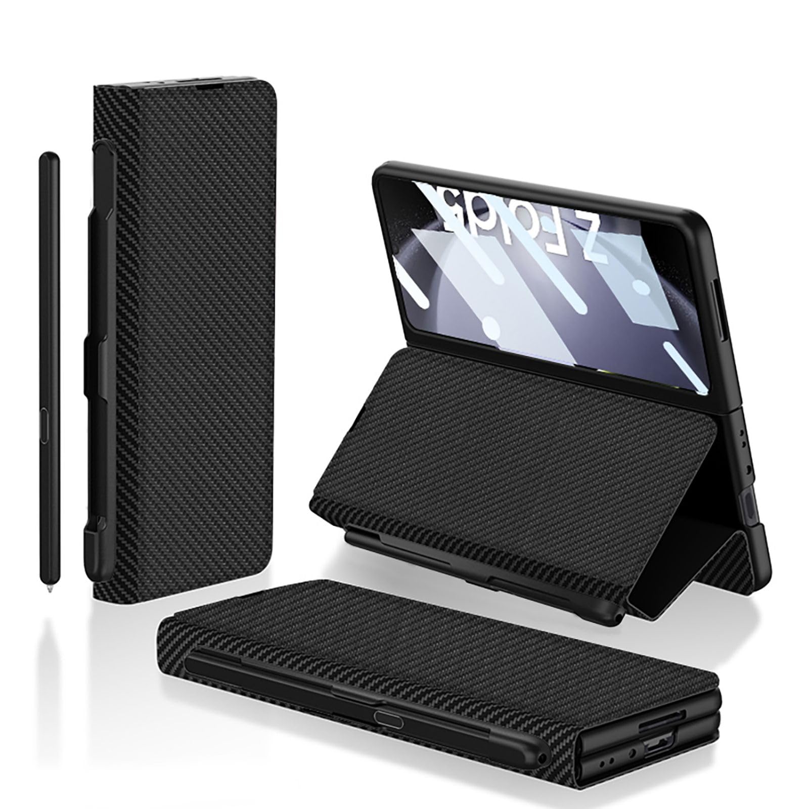für Galaxy Fold5 Flap Ständer Klapphüllen + Glasfolie Magnetic Flip Leder Case,Pen Slot Kickstand Folio Cover für Samsung Galaxy Z Fold5(6)