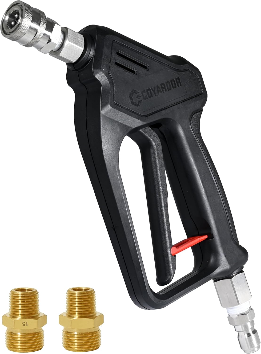 Pressure Washer Short Gun with Swivel, 4000PSI 6.8GPM Pressure Washer Handle with 3/8" Plug & M22-14mm/15mm Male Inlet 1/4” Quick Connector Coupler for Foam Cannon Car Wash, Black