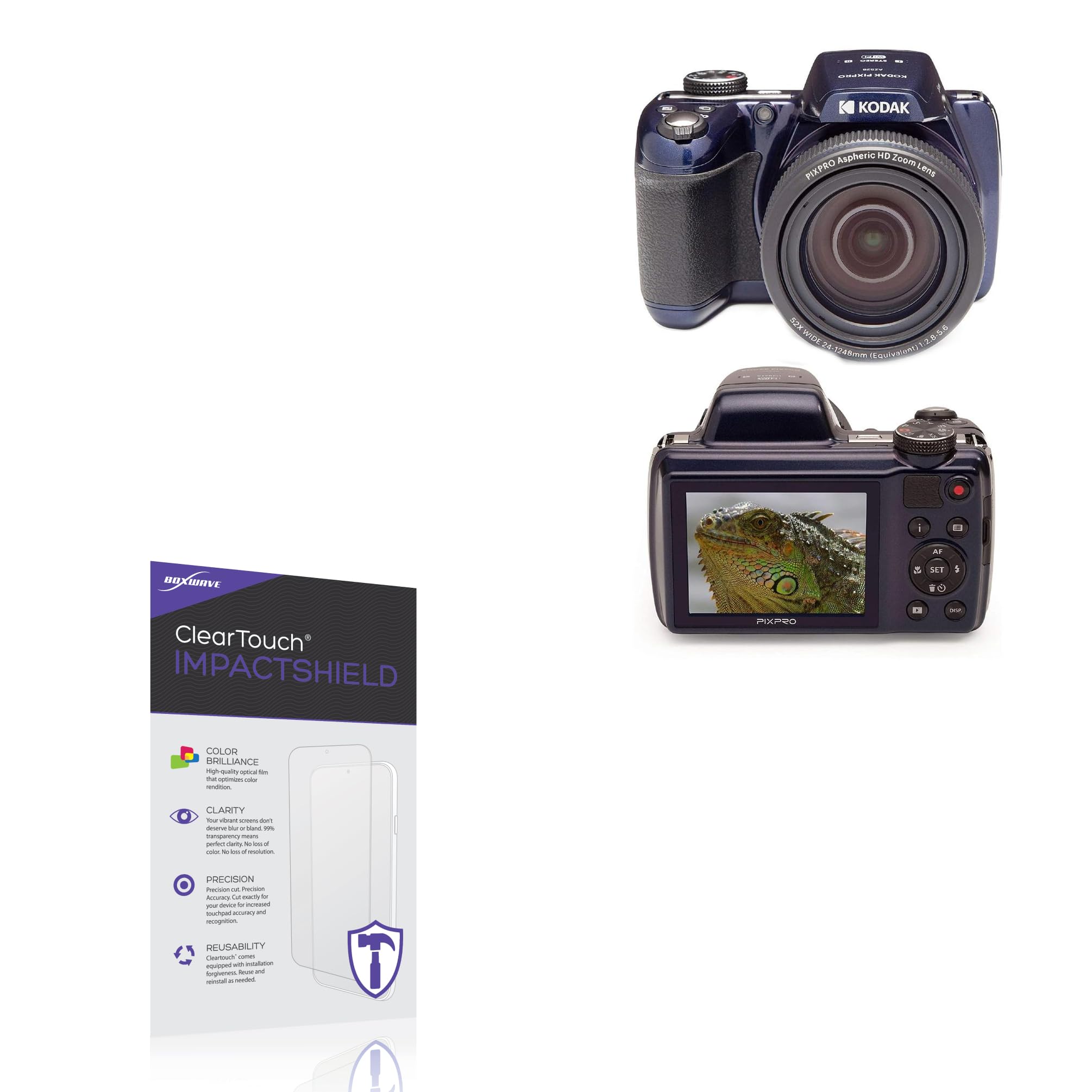 BoxWave Screen Protector Compatible with Kodak PixPro AZ528 - ClearTouch ImpactShield (2-Pack), Impenetrable Screen Protector Flexible Film