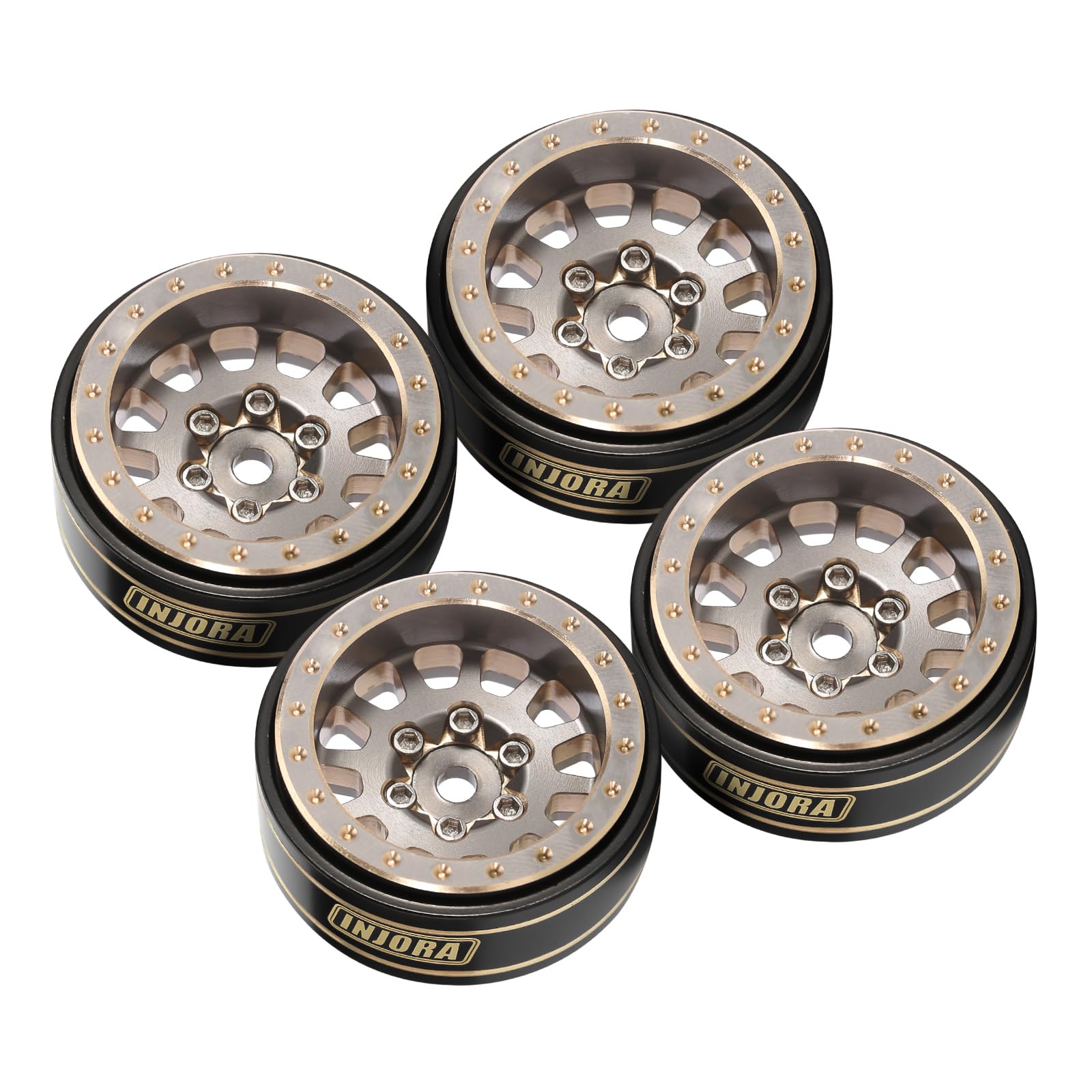 INJORA 1.0 Plus Brass Beadlock Jantes 4PCS 12-Spoke Roues pour TRX4M SCX24 FCX24 1/24 1/18 RC Crawler, 42g/pcs(Gris)