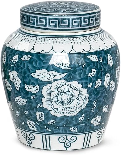 Dahlia Bote de té de porcelana azul y blanco para té suelto, hermético Jingdezhen Tea Caddy, peonía 250 ML