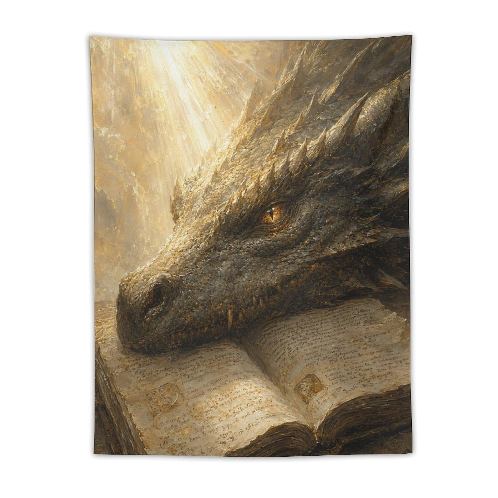 H3B8U2Y5 Dragon Resting on Ancient Book Wall Tapestry, Surrealist, Office