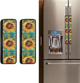 Refrigerator Door Handle Covers Painting Sunflower Fridge Handle Cover Washable Dishwasher Microwave Fridge Oven Door Decor Handle Cover Keep Your Kitchen Appliances Clean
