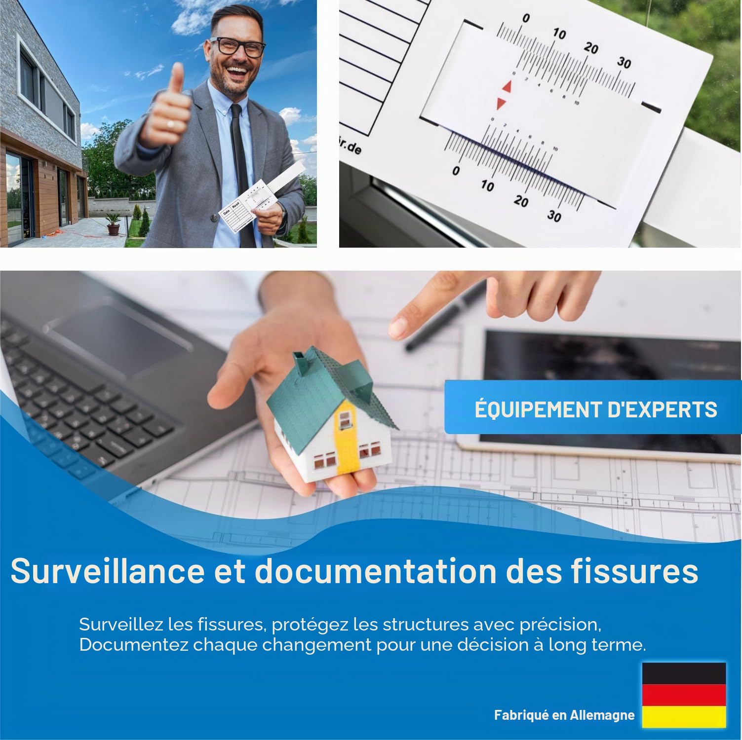 Expert Accessoires Crack Monitor | matériel d'expert | Règle d'écart et outils de mesure pour l'évaluation immobilière | Évaluation des dommages des bâtiments avec joints de dilatation