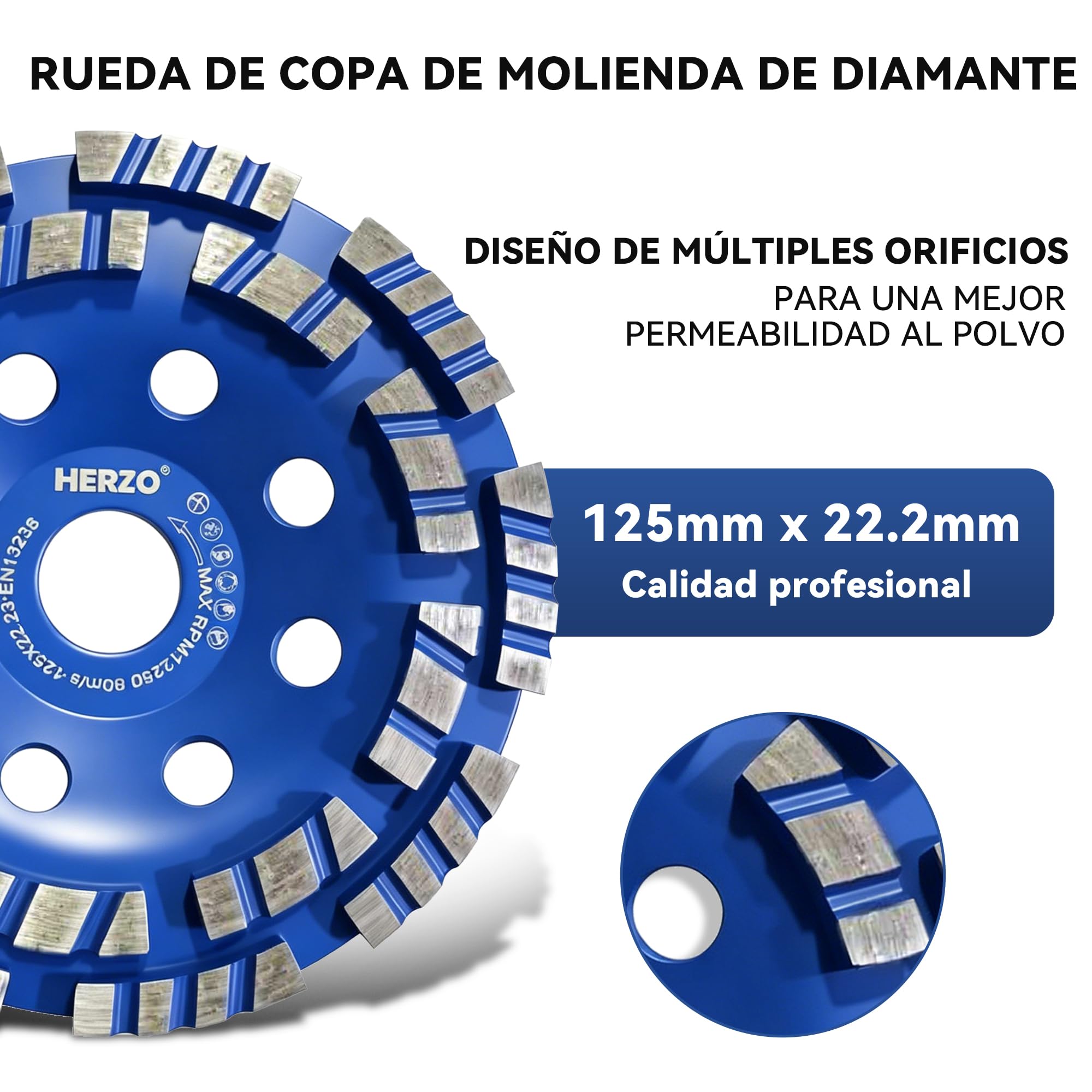 HERZO cubierta de aspiración para amoladora angular 115/125 mm，incl disco de diamante de 2 x 125 mm，transparente ，Cepillos intercambiables
