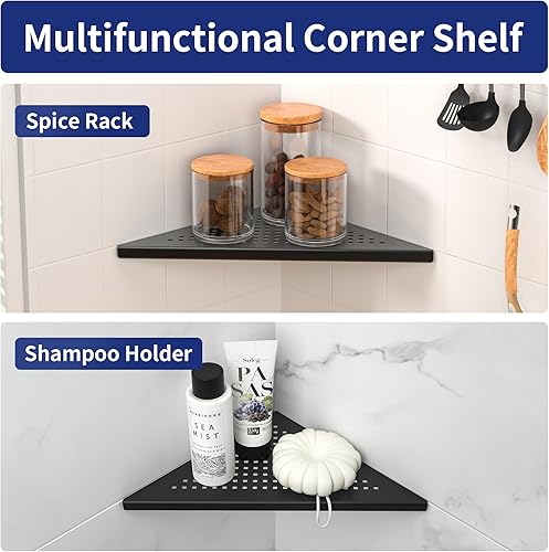Miniatura 6 de Bernkot Estantes esquineros de ducha, estante empotrado de acero inoxidable 304 negro mate de 10 pulgadas para baño, estante de lechada para pared