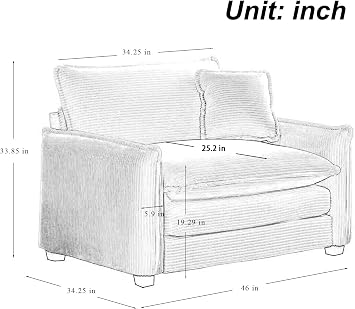 Wide Body Modular Corduroy Sectional Sofa Set, Deep Seating Armchair with Waist Pillow (Camel, 1-Seater)