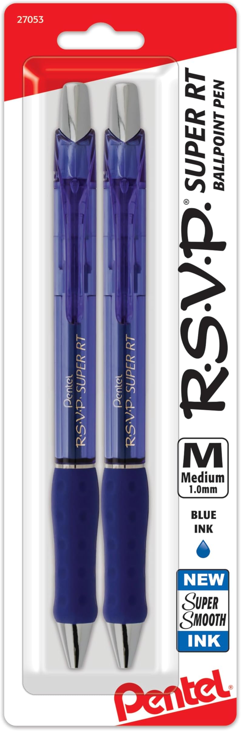 RSVP Super RT Ballpoint Pen, (1.0mm) Medium Line, Blue Ink, Pack of 2 (BX480BP2C)