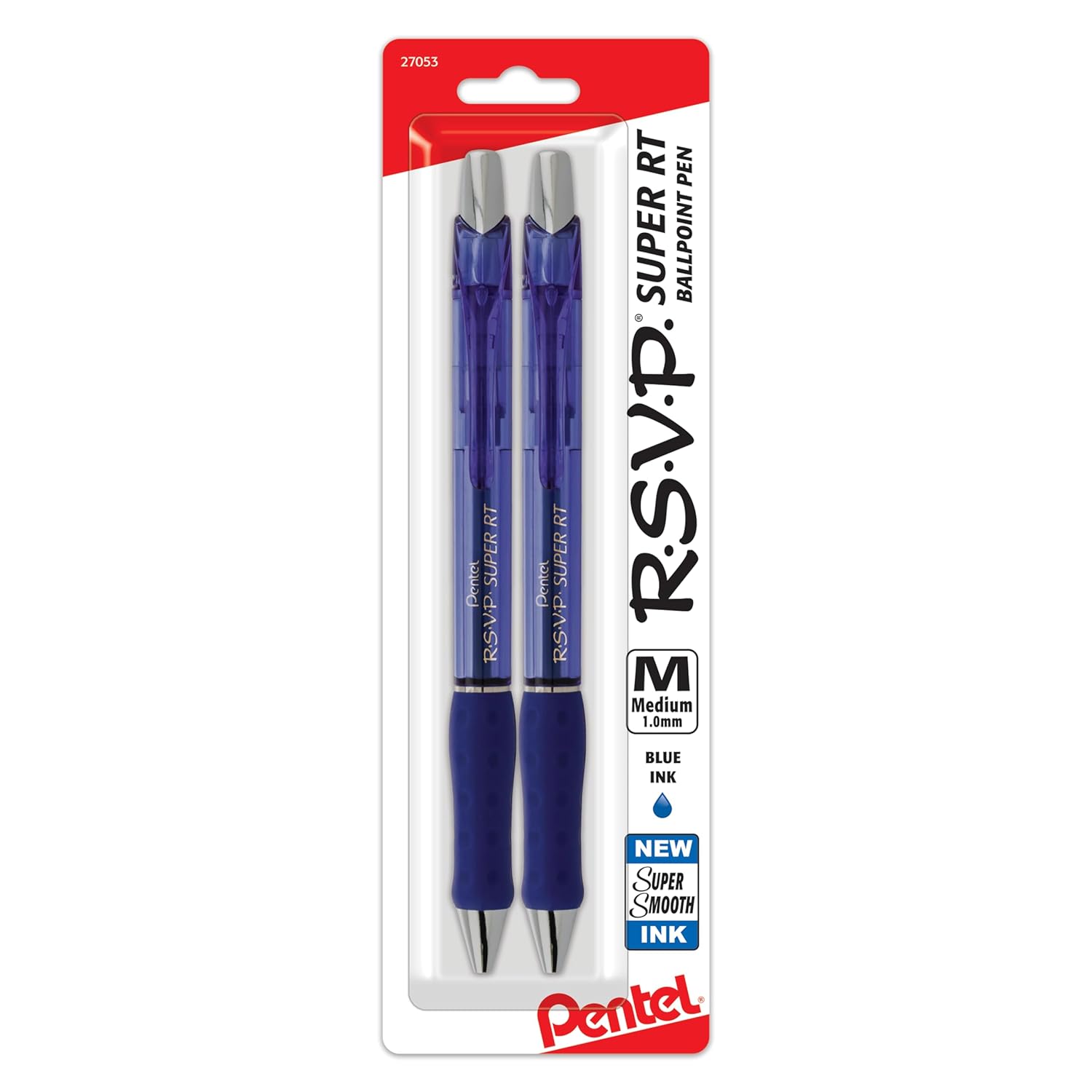 Pentel RSVP Super RT Ballpoint Pen 1 0mm Medium Line Blue Ink Pack of 2 BX480BP2C