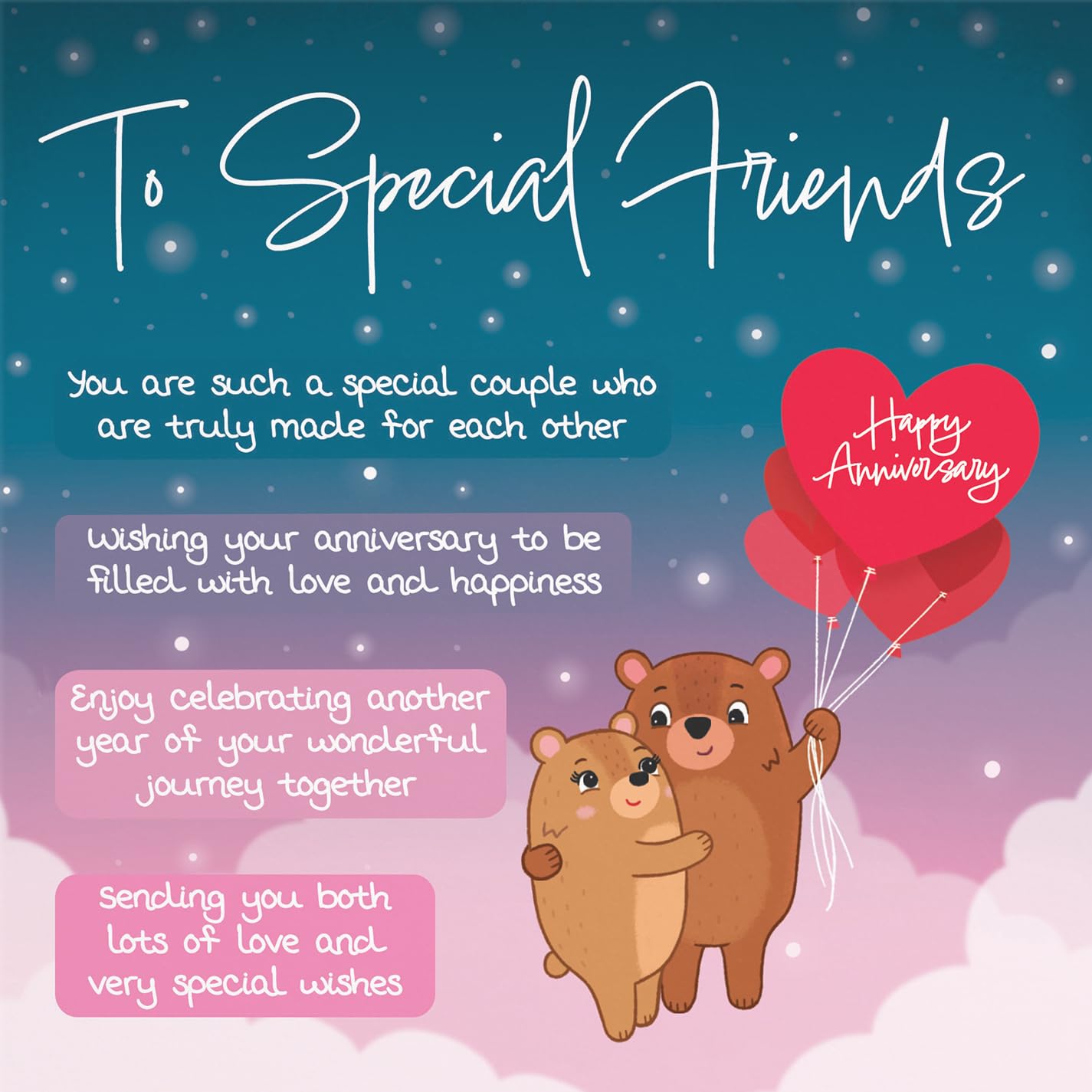 Hunts England, Special Friends Poem Anniversary Card, Starry Night, Cute Bears, Verse Anniversary Card For Friends - Image 2
