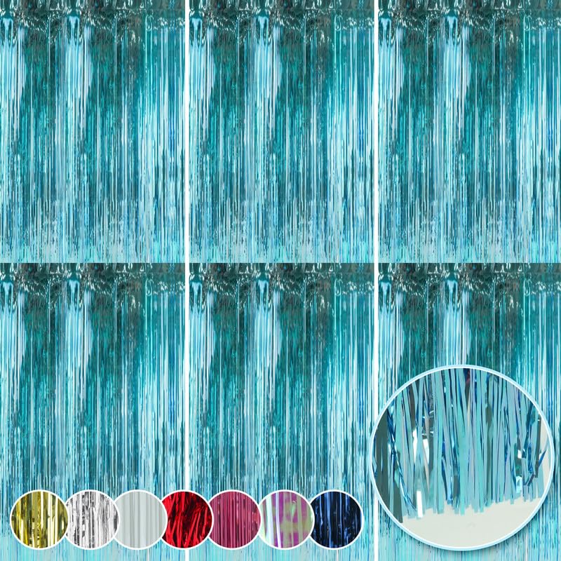 HOVUK 6Pk Ice Blue Foil Curtain Decor 50cm - Light Blue Foil Fringe Tinsel Backdrop, Metallic Tinsel Foil Lametta for Mermaid, Birthday, Baby Shower, Bachelorette Blue Frozen Party