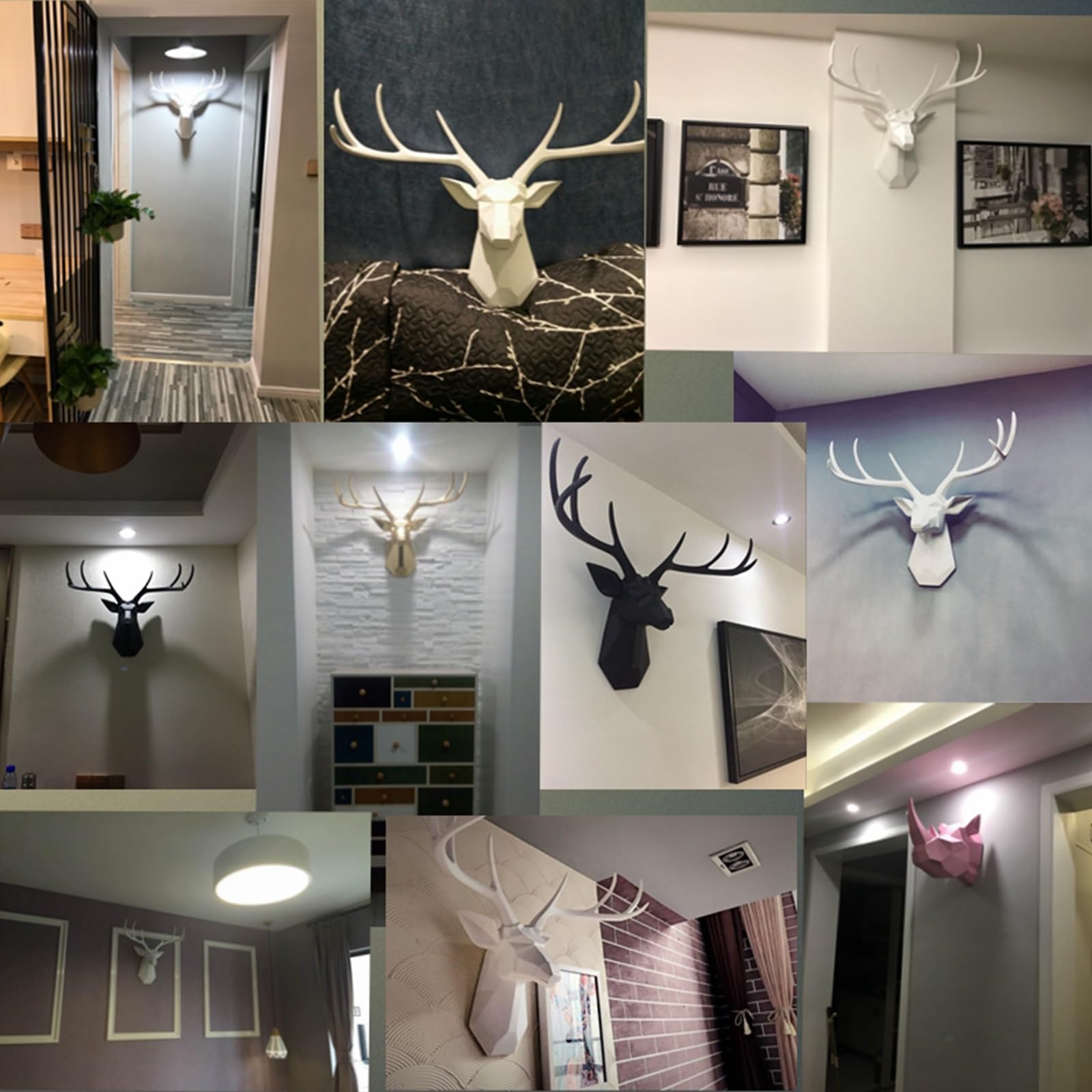 Künstliche Tierkopf Wanddeko, 3D Wanddekoration, Hirschkopf, Hirschkopf Wanddeko, Hirschkopf Geweih Wanddekoration, Wohnzimmer, Schlafzimmer Wand Skulptur Wandbehang Simulation(B)