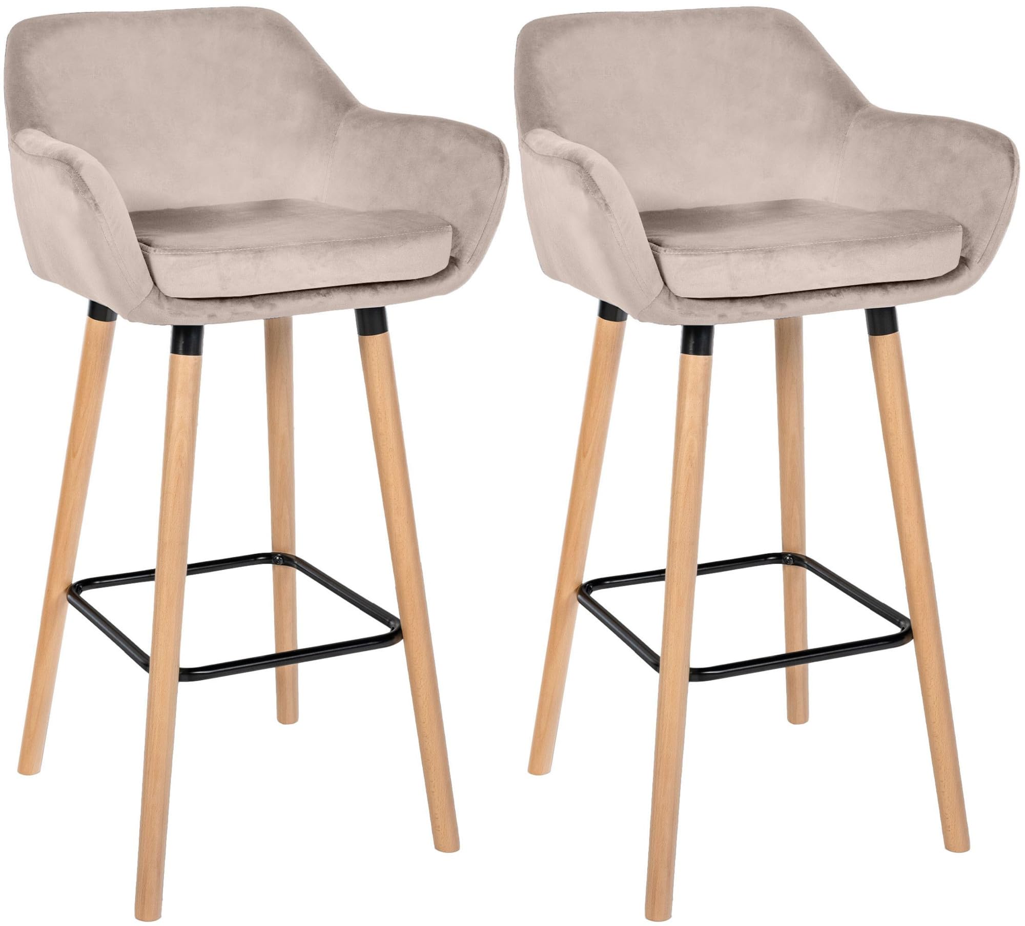 CLP Set de 2 taburetes Acolchados con Respaldo Grant, Taburete de Bar con Cubierta de Terciopelo, Estructura de Madera hasta 150 kg de Carga Color Crema