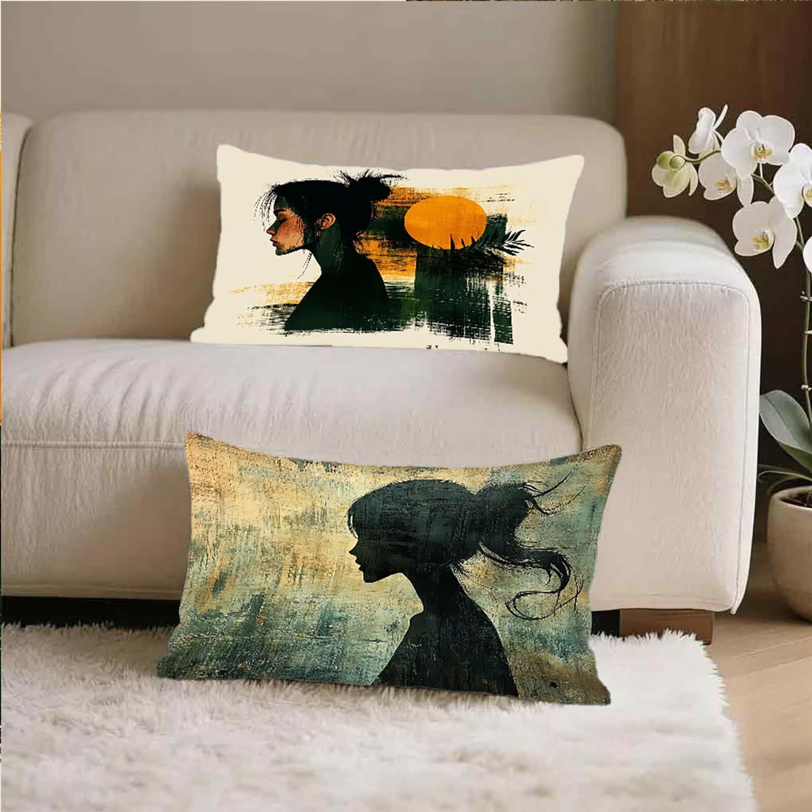 Federe Cuscino 60x80 Set di 2, Donna Federe Cuscini Divano Lino, Rettangolari Copricuscini 60x80cm Con Cerniera Invisibile, Copricuscino per Camera Letto Casa Decorazioni Regalo, Nordico E-7902