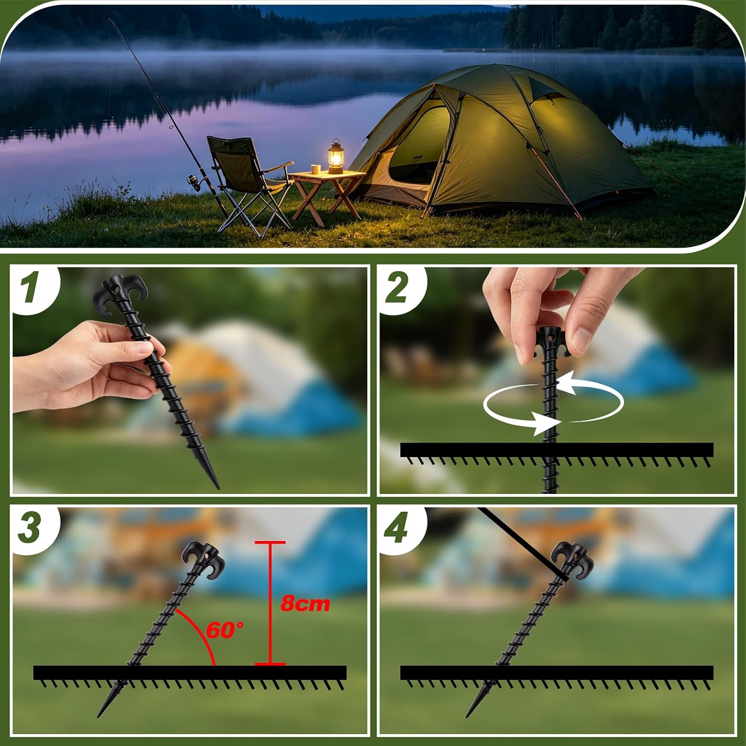 20 Pcs Plastic Tent Stakes Heavy Duty Plastic Ground Stakes, 7.7 Inch Spiral Stakes for Inflatables, Camping Tents, Canopy, Outdoor Yard Decorations, Christmas Halloween Lawn Decorations image 4