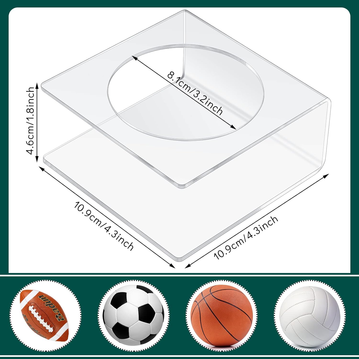 4 Pcs Football Stand Display Clear Display Stand for Football Acrylic Football Holders Football Display Case Sports Ball Storage Rack for Basketball Football Volleyball Soccer Collection Holder