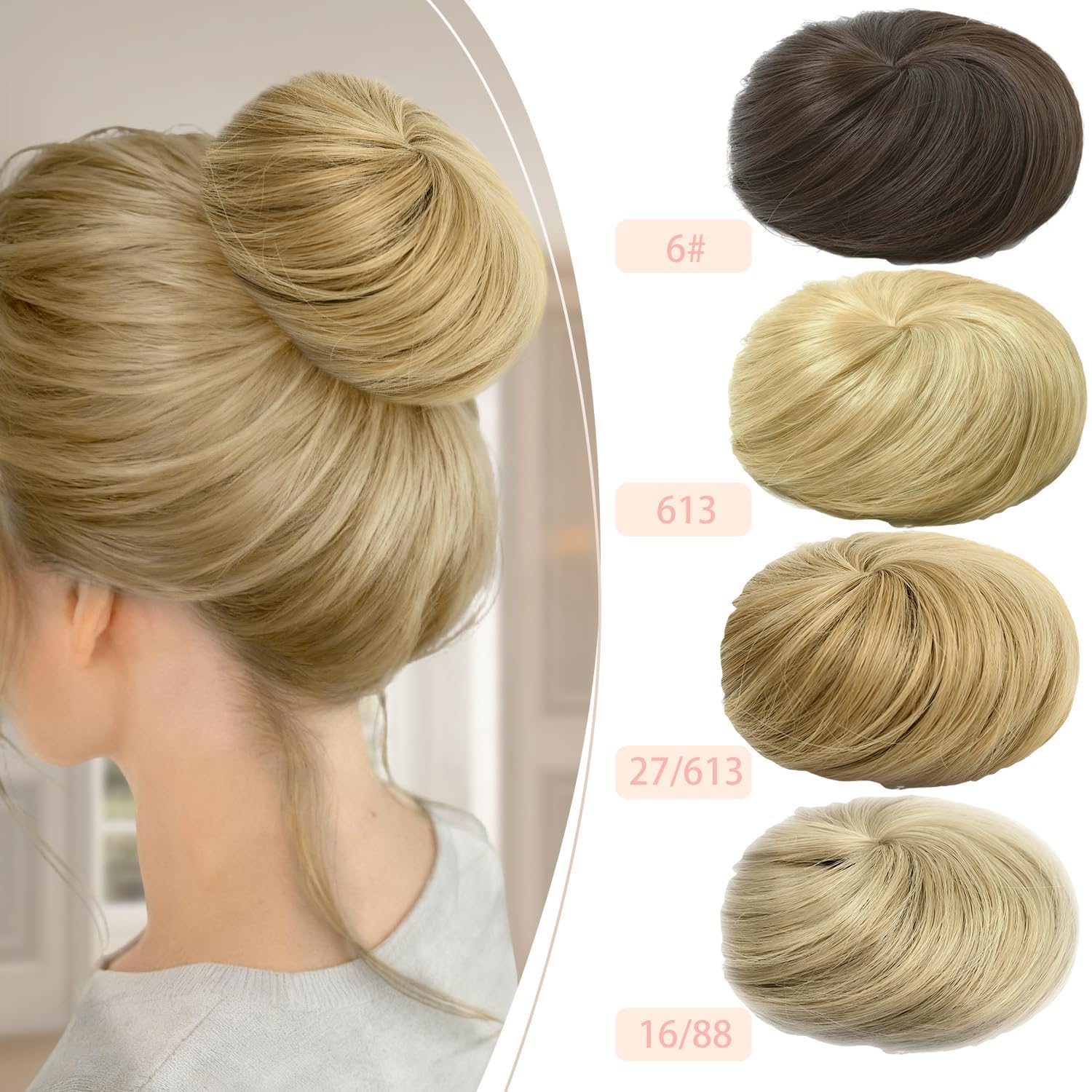 Extensiones de Moño, Estilo de Pelo Liso Sintético para Mujeres (Rubio Miel Claro)