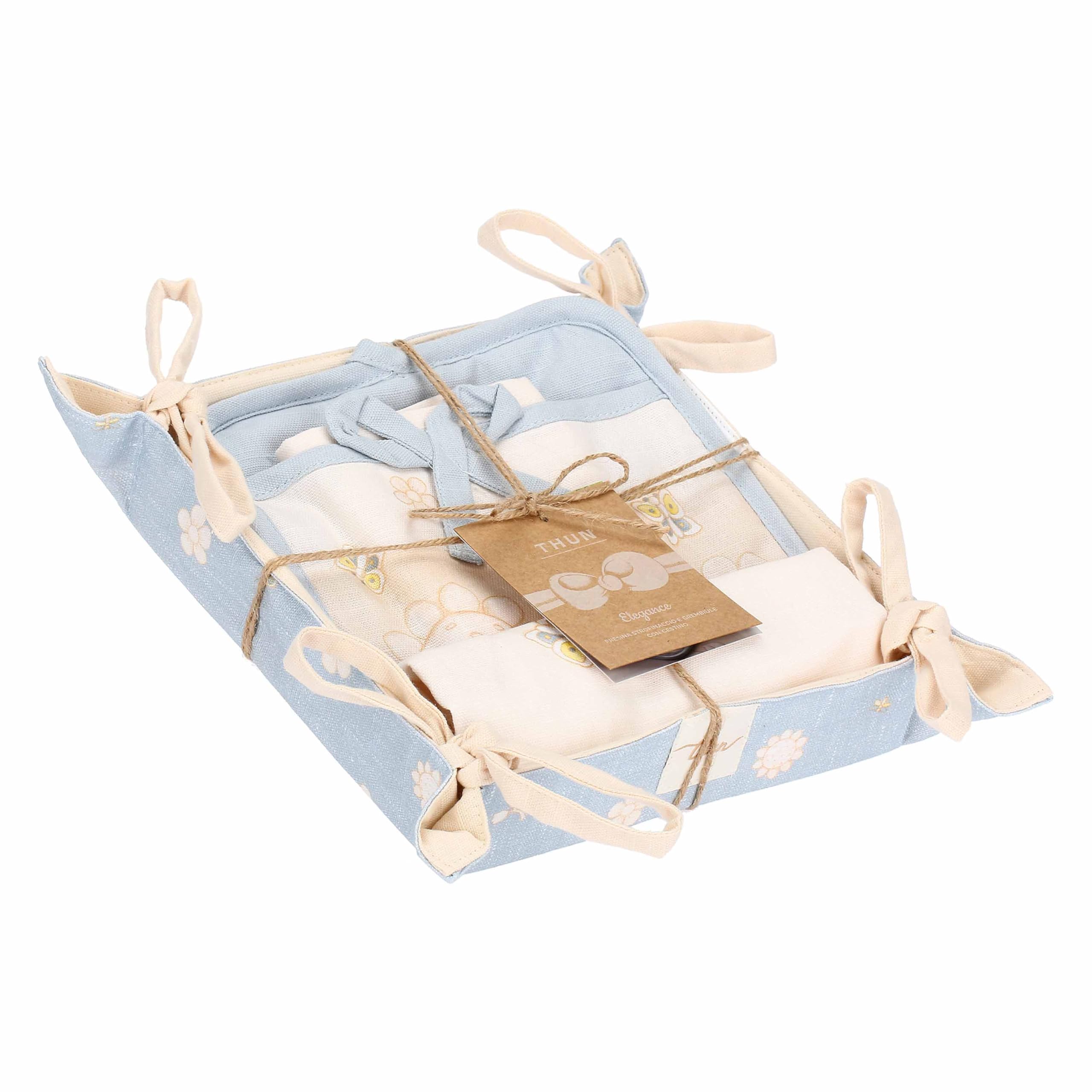 THUN Set presina, strofinaccio e grembiule, 100% cotone, Collezione Elengance, presina 20 x 20 cm strofinaccio 40 x 60 cm