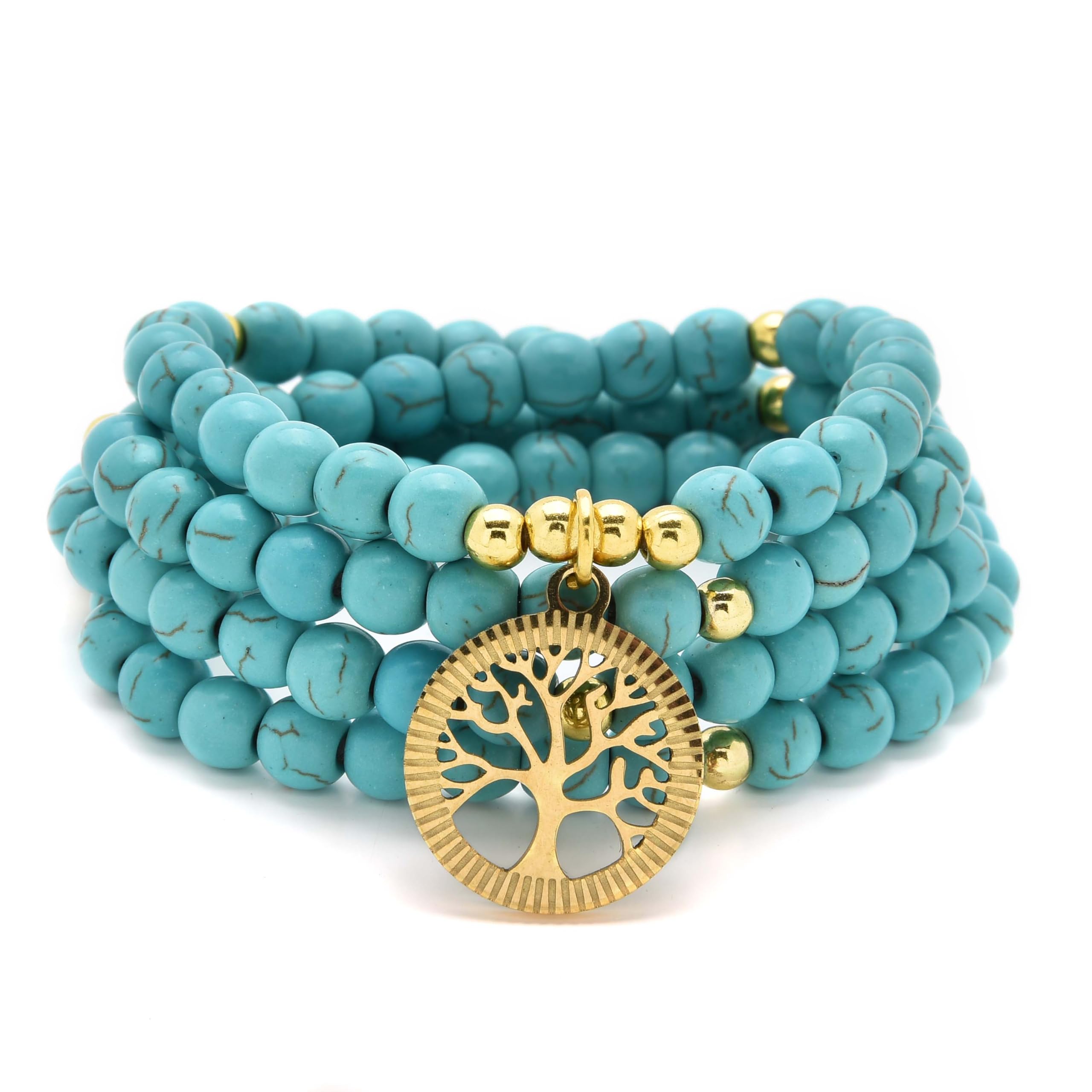 oasymala Meditationszubehör, 108 Mala-Perlen, goldener Lebensbaum-Anhänger, Yoga-Perlen-Armband oder Halskette für Männer oder Frauen
