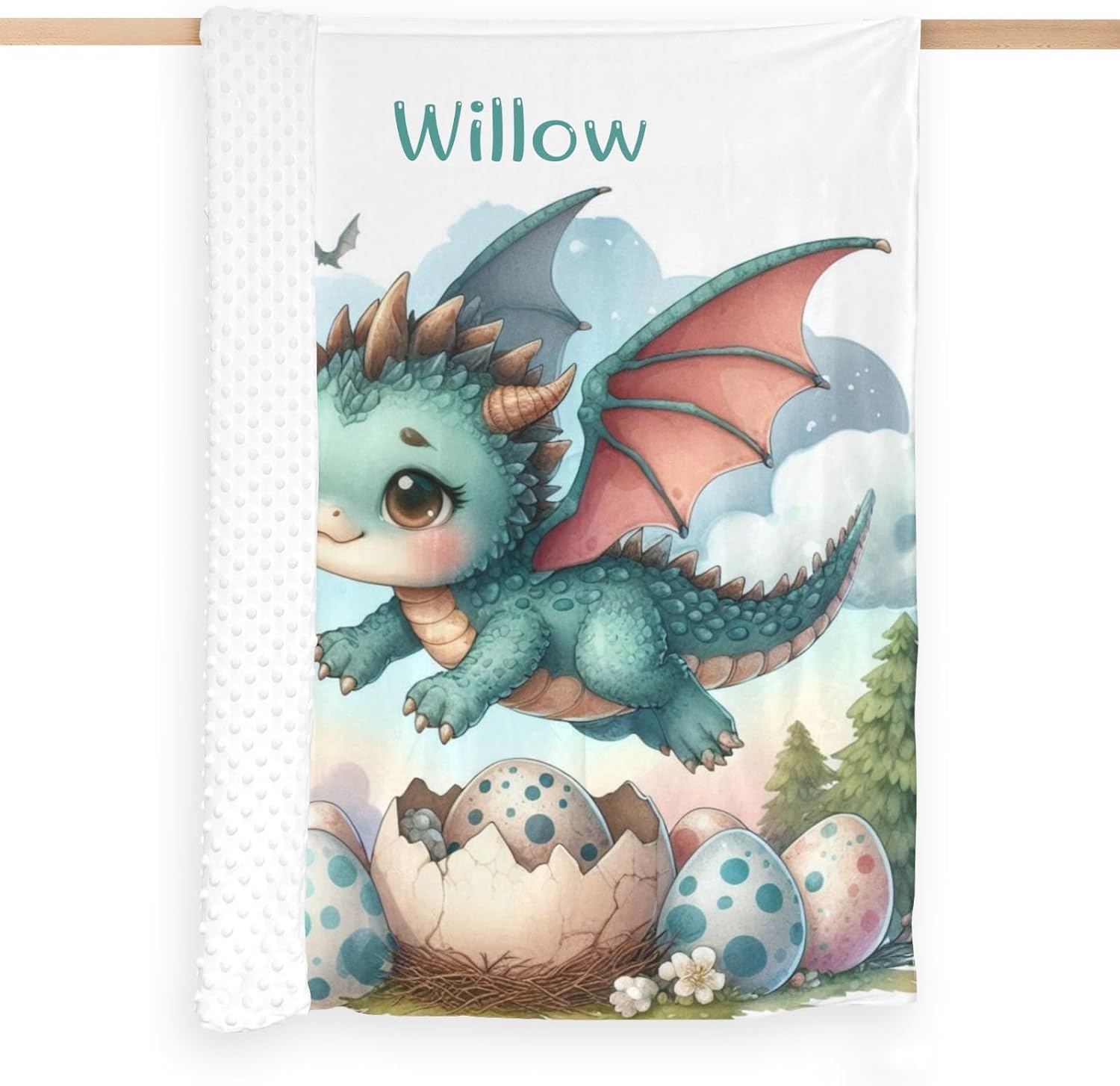 Green Dragons Personalized Baby Blanket for Boys Girls,Custom Soft Minky Blanket Layer Dotted Newborn Naps 35X45 in