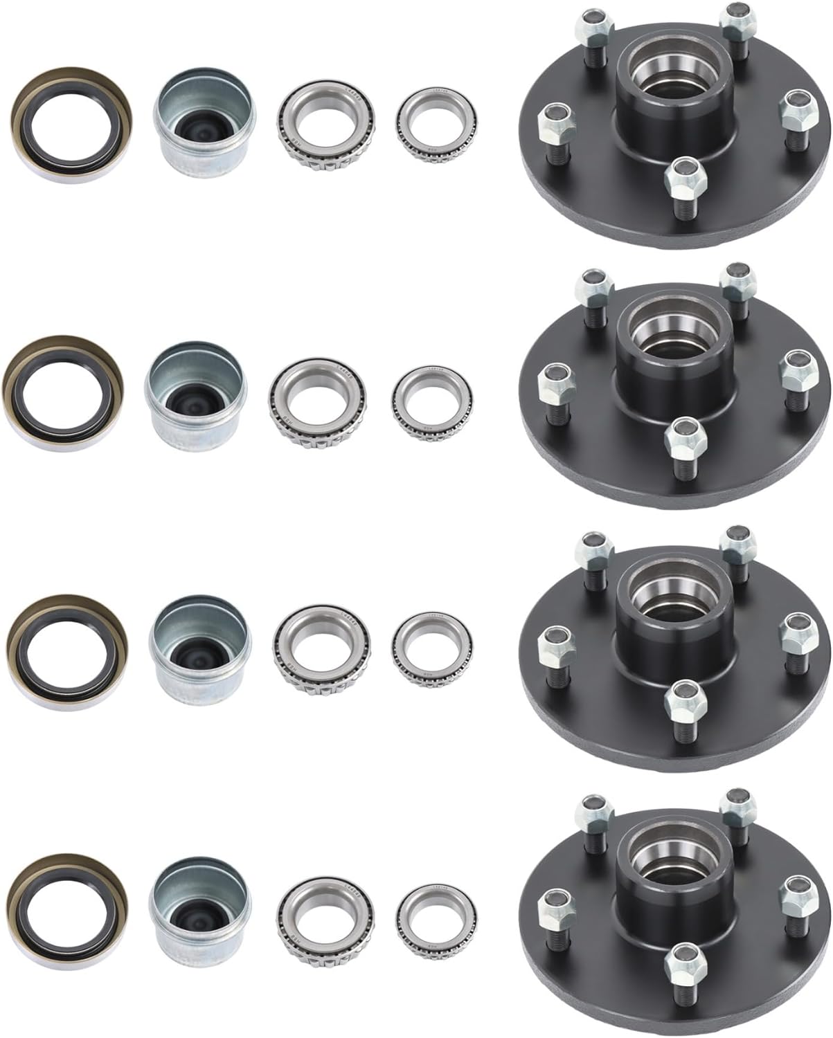 GXYWADY 4 Sets 5 on 5.5' Trailer Hub Kit Replacement for 3500 lbs 84 Spindle with Trailer Bearing Kit (4 Pieces/Set) Replacement for L44649 and L68149