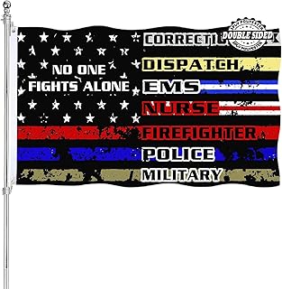 No One Fights Alone Flag Outdoor 3x5 Double Sided First Responder Flags Heavy Duty 3 Ply Polyester Material with 2 Metal Grommets, 4 Rows of Stitching