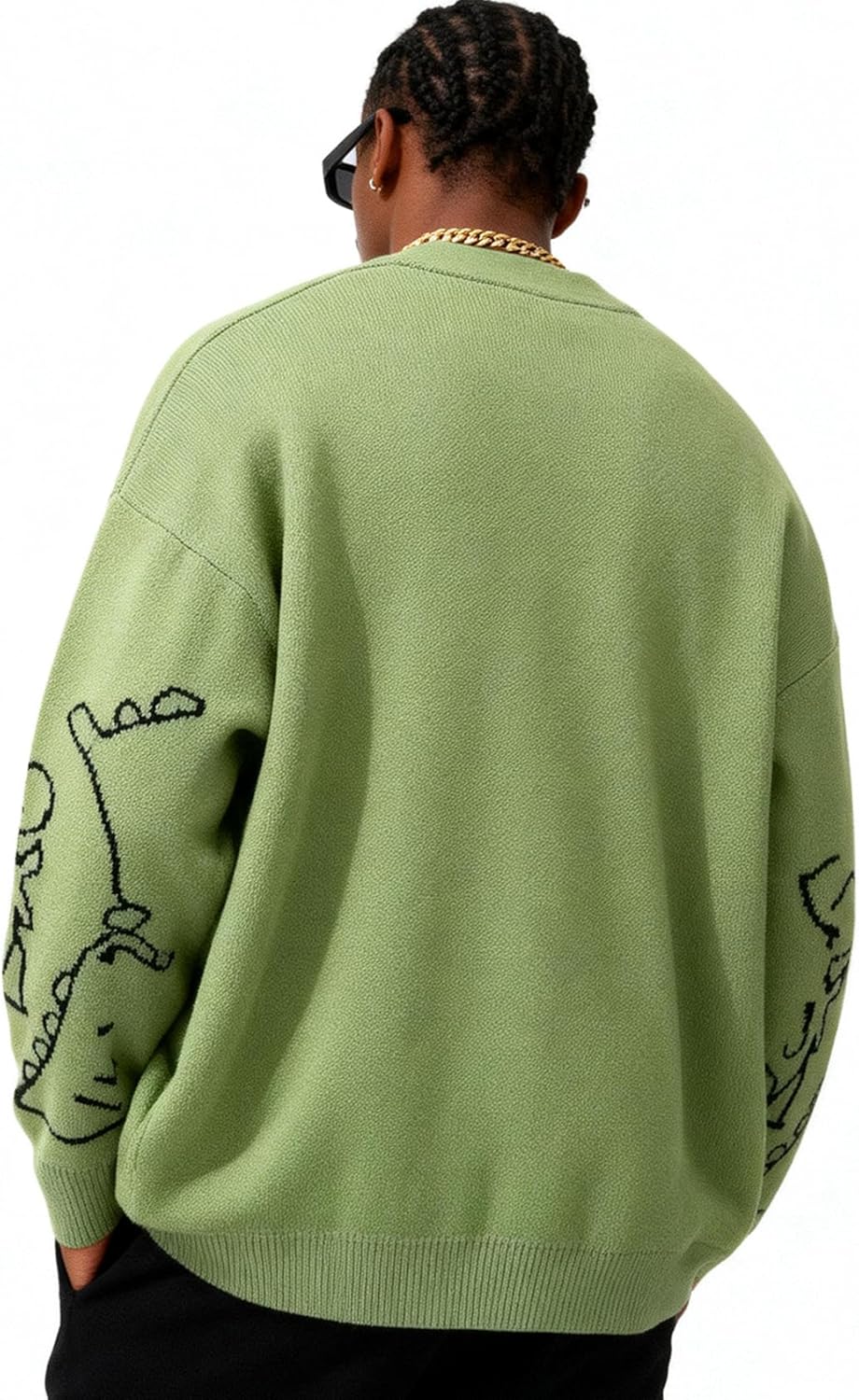 Flygo Mens Dinosaur Sweater Chunky Oversized Knitted Cartoon Button Down Sweater Cardigan - Image 4