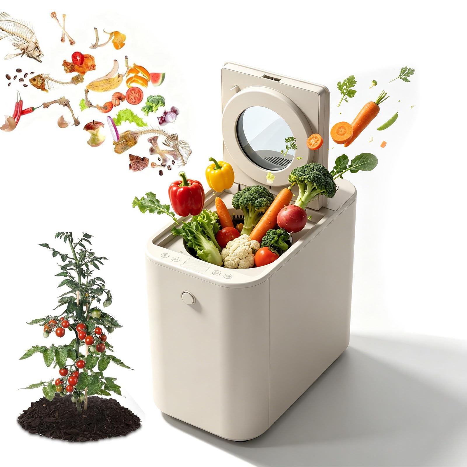 Intelligenter Elektrischer Komposter, Lebensmittel-Recycler für die Arbeitsplatte und Küchenkompostbehälter, 4,5L Kapazität, Geruchslos Geräuscharm, Selbstreinigung