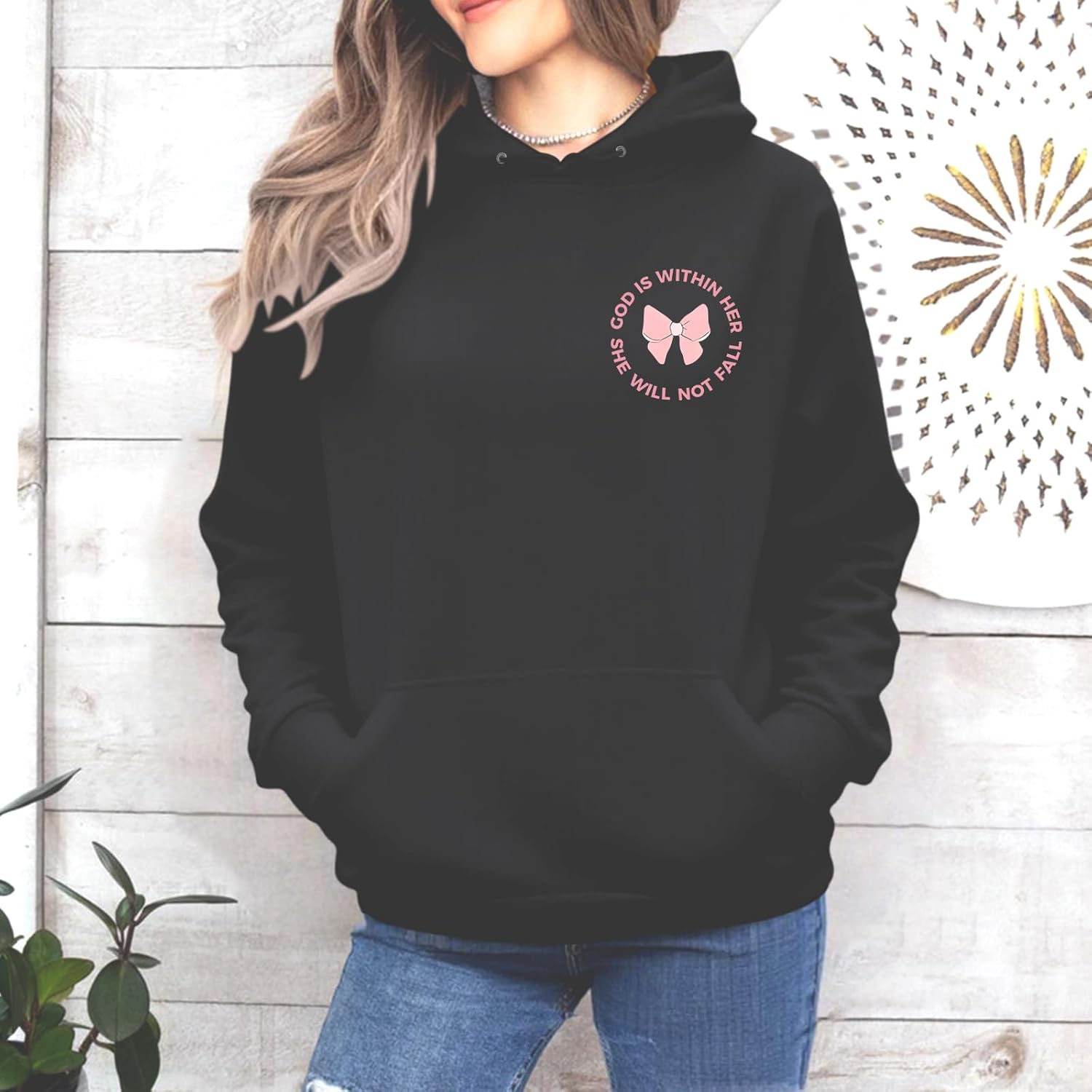 Christian Bow Hoodie for Women God Says I am Bible Verse Hoodies Bows Sweatshirt Coquette Pullover - Image 4