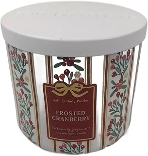 Bath & Body Works, White Barn 3-Wick Candle w/Essential Oils - 14.5 oz - 2021 Christmas Scents! (Frosted Cranberry)