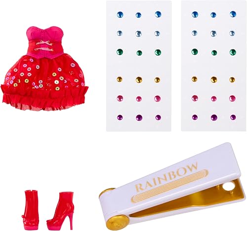Rainbow High Be Dazzling - Vivienne Rouge - Fashion Doll rossa da 28 cm con decori, gemme scintillanti e accessori per lo styling - 11
